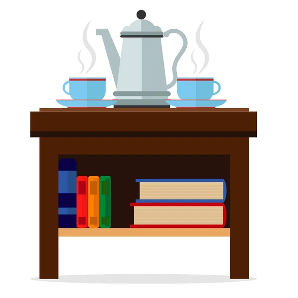 Kaffeetisch Mit Getränken Und Büchern Vektorillustration — Stockvektor