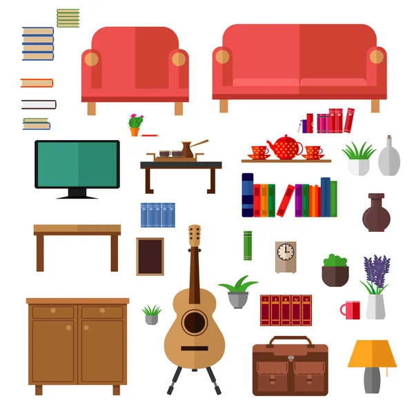 Gran Conjunto Artículos Para Interior Habitación Ilustración Vectorial — Vector de stock