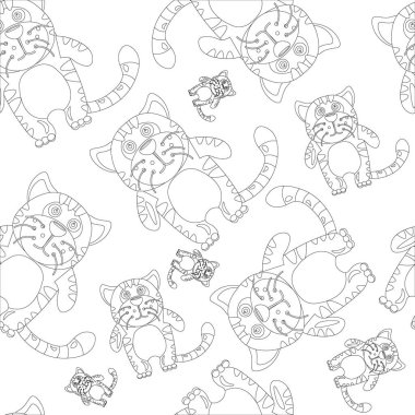 Kusursuz desenli ve komik kaplan boyama kitabı. Beyaz arkaplanda vektör illüstrasyonu.