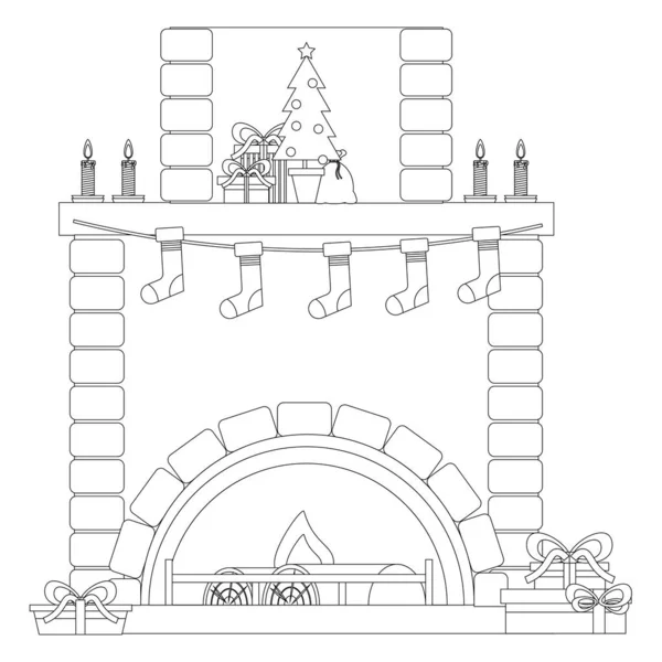 Розмальовка Різдвяний Камін Векторні Ілюстрації — стоковий вектор