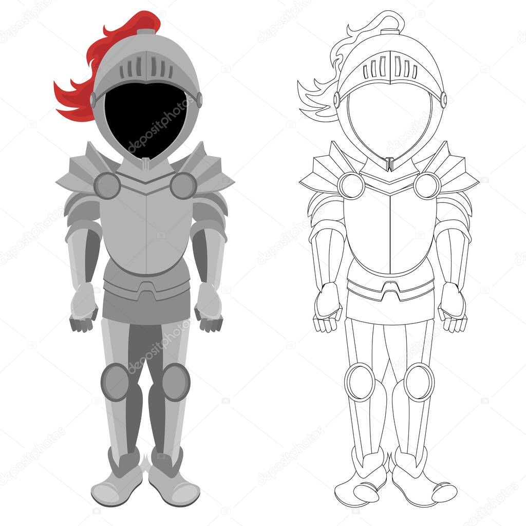 Vector set of knight's armor. Illustration coloring book.