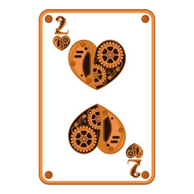 Deuce of hearts in the style of mechanical steampunk. Vector illustration. clipart