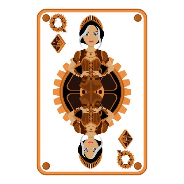 Queen Diamonds Card Steampunk Style Vector Illustration Board Games — Vetor de Stock