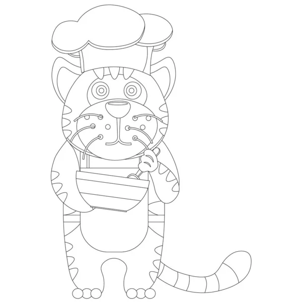 Livre Colorier Drôle Chef Tigre Illustration Vectorielle — Image vectorielle