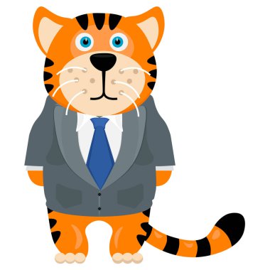 Takım elbiseli komik kaplan. Vektör illüstrasyonu.