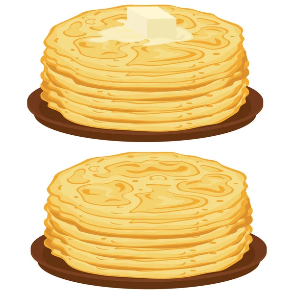 Crêpes Sur Une Assiette Avec Beurre Jeu Illustrations Vectorielles — Image vectorielle