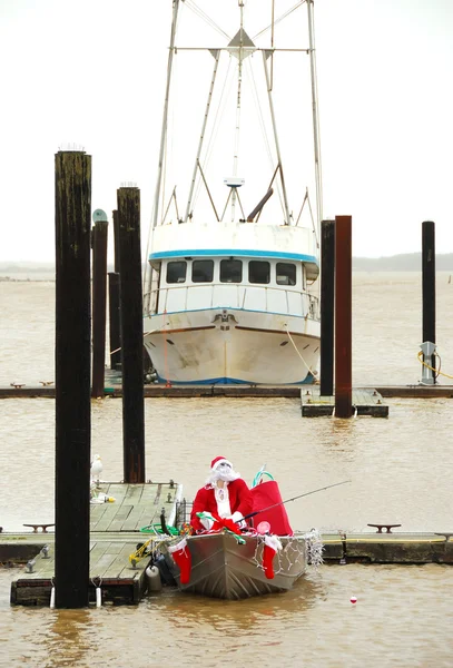 Santa Claus Fishing in the Bay — Stock Photo, Image