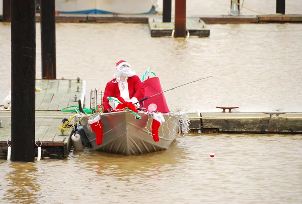 Santa Claus Fishing in the Bay — Stock Photo, Image