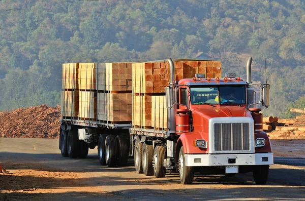 Fűrészelt faanyagok-teherautó Stock Kép