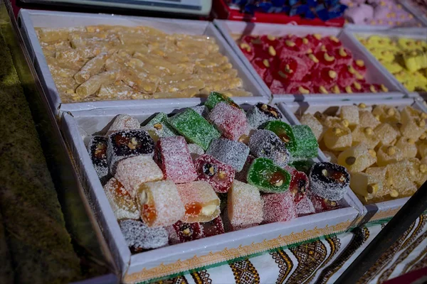 Various Sweets Nuts Food Market Handmade Assortment Small Confectionery Products — Stock Photo, Image