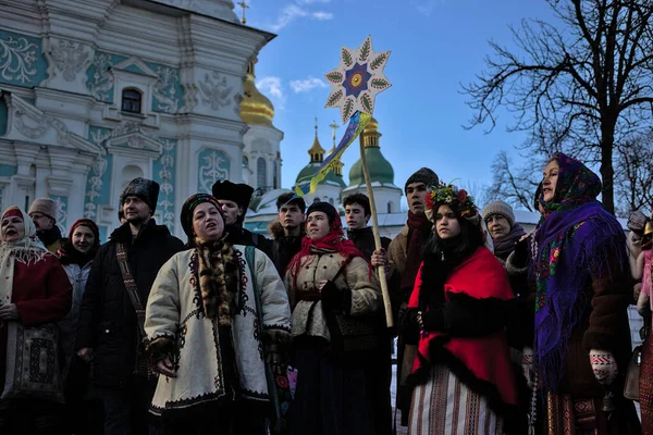 Kiev Oekraïne December 2021 Sophia Kathedraal Deelnemers Traditionele Kerstmis Van — Stockfoto