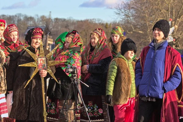 Kyiv Ukraine January 2022 Ukrainians National Costumes Celebration Orthodox Christmas — стоковое фото