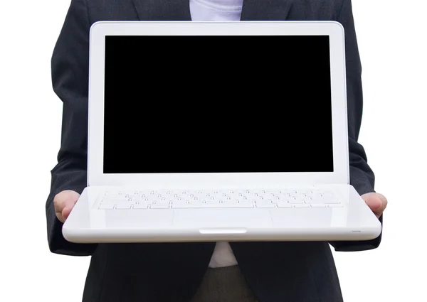 Mujer de negocios con portátil blanco . —  Fotos de Stock