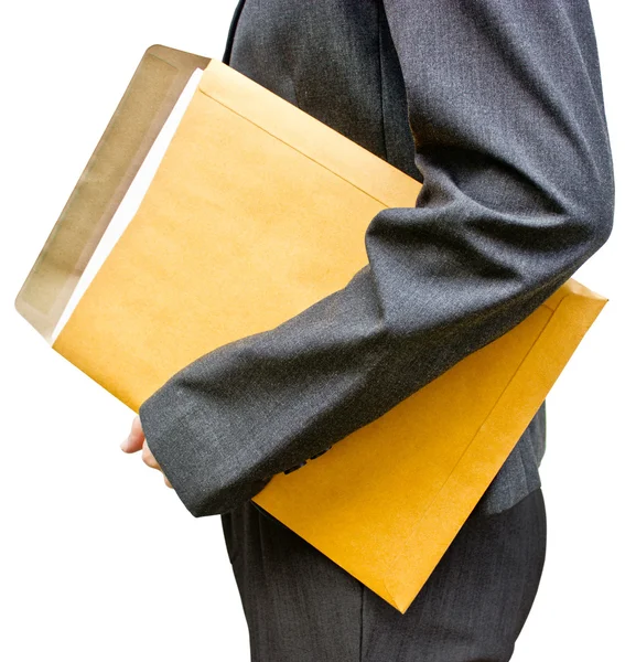 Business woman holding document with envelope. — Stock Photo, Image