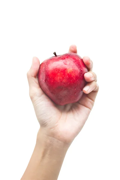 Manzana roja en mano aislada sobre fondo blanco . — Foto de Stock