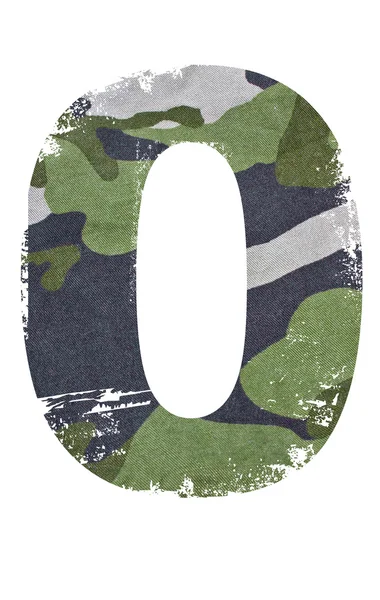 0, nummer uit militaire stof textuur op witte achtergrond. — Stockfoto