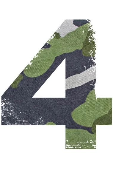 4, Zahl aus militärischer Textur auf weißem Hintergrund. — Stockfoto