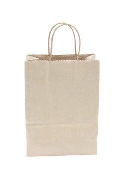 Beyaz arka plan üzerinde izole kahverengi kağıt boş alışveriş çantası.