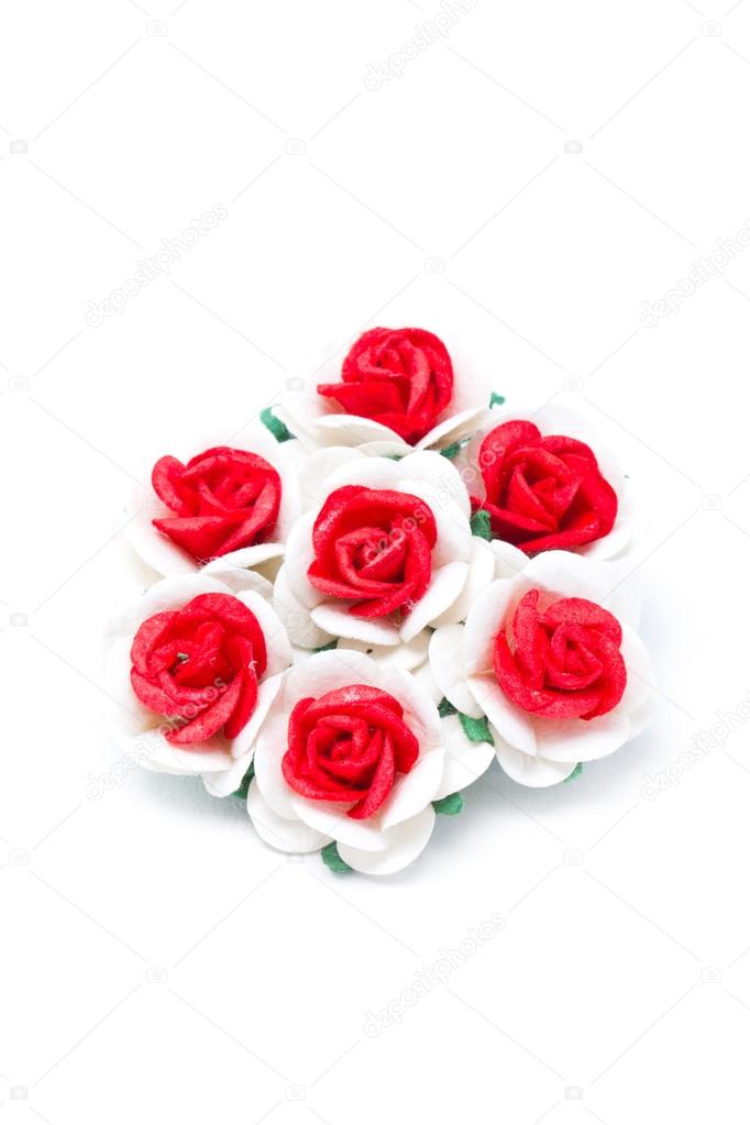 Bouquet of red and white paper roses isolated on white backgroun