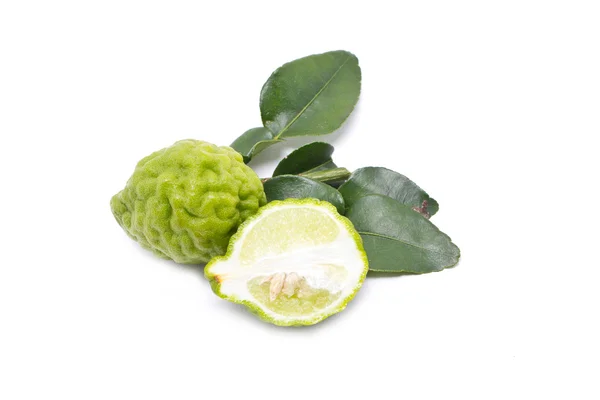 Kaffir lime with leaves isolated on white background. — Stock Photo, Image