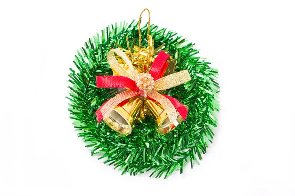 Green christmas wreath with golden bells. — Stock Photo, Image