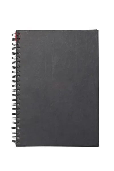 Black hard cover notebook with ring binder isolated on white. — Stock Photo, Image