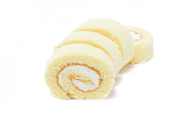 Vanilla roll cake isolated on white. — Stock Photo, Image