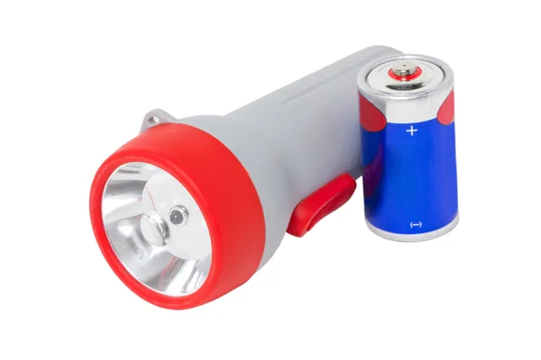 Taschenlampe mit Batterie isoliert auf weiß. — Stockfoto
