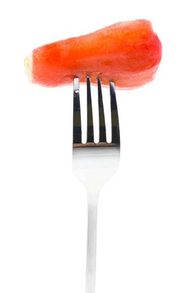 Pieza de manzana rosa con tenedor — Foto de Stock