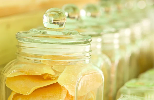Mango preserve fruit in galss jar. — Stock Photo, Image