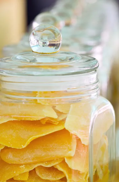 Mango preserve fruit in galss jar. — Stock Photo, Image