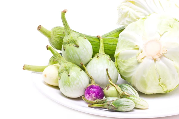 Variety Eggplant, Sponge Gourd and cabbage — Stock Photo, Image