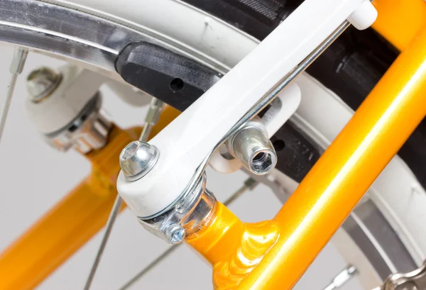 Close up of bicycle brakes.