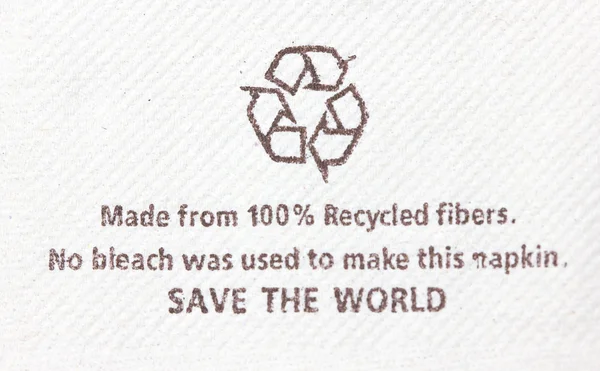 Recycling-Zeichen auf Serviette. — Stockfoto
