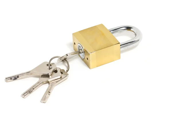 Cadeado dourado e chave — Fotografia de Stock