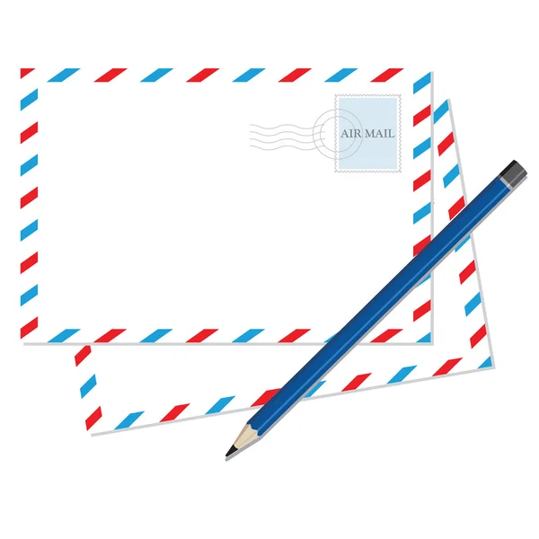 Envelope com lápis azul . —  Vetores de Stock