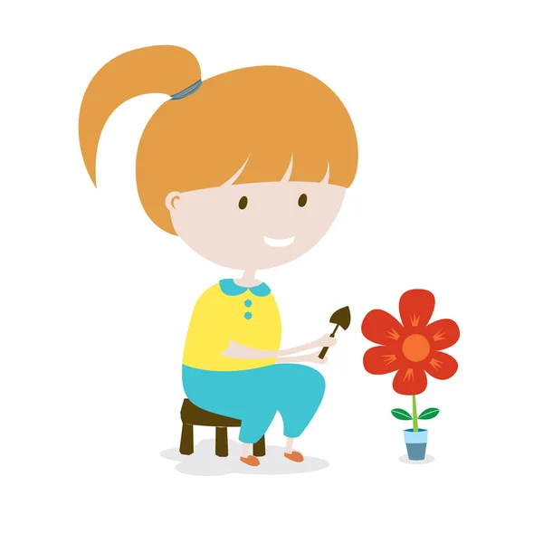 Chica crece la flor — Vector de stock