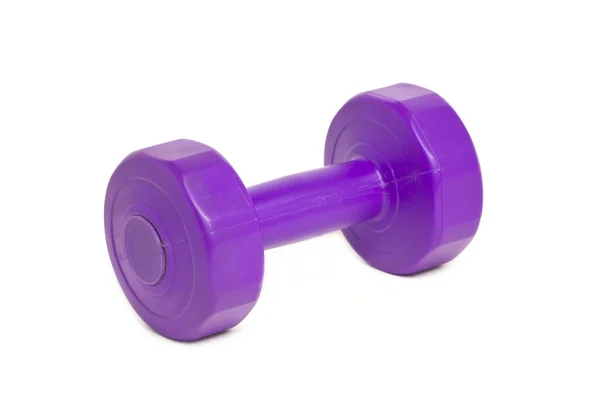 Фиолетовое пластмассовое покрытие Dumbbell Isolated on White . — стоковое фото