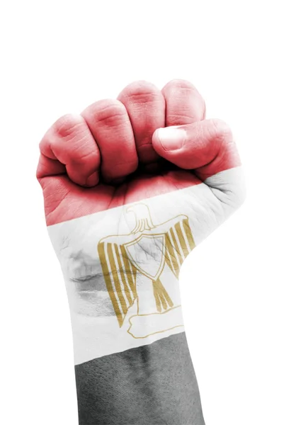 Ägyptische Flagge Faust isoliert auf Weiß gemalt. — Stockfoto