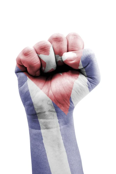 Republik der kubanischen Flagge Faust isoliert auf Weiß gemalt. — Stockfoto