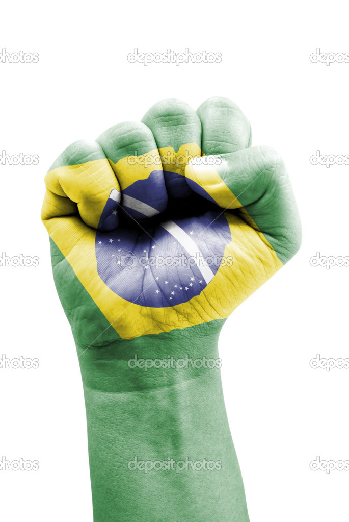 Federative Republic of Brazil Flag Fist Painted Isolated on Whit