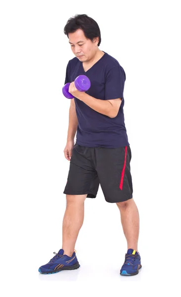 Asian Man With Dumbbell. — Stock Photo, Image