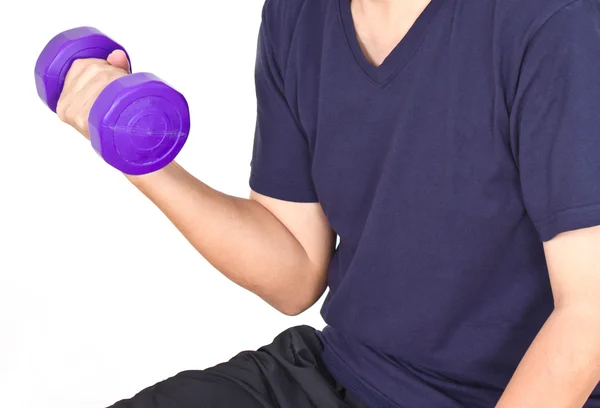 Asiático hombre con dumbbell . —  Fotos de Stock