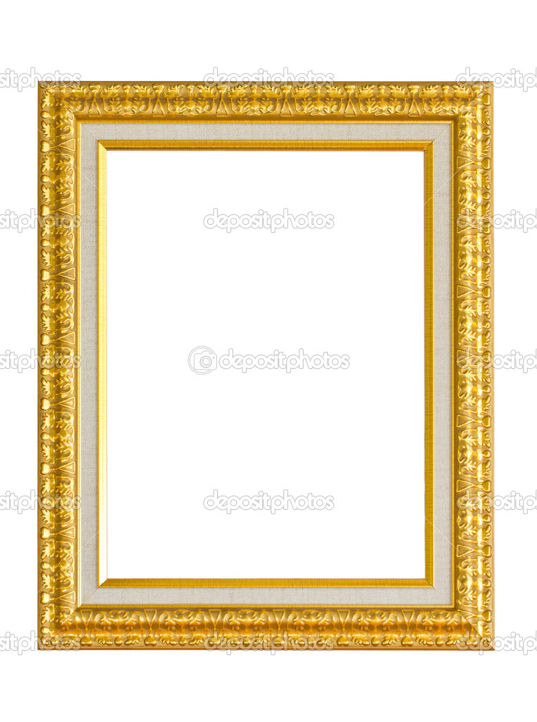 Golden Picture Frame Isolated on White.