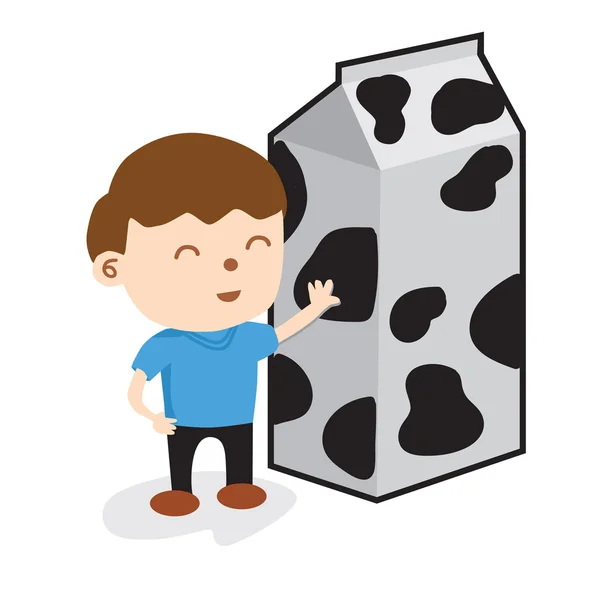 Un garçon debout avec du carton de lait — Image vectorielle