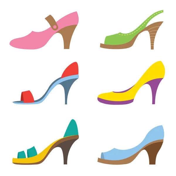 Conjunto de zapatos coloridos de tacón alto — Vector de stock