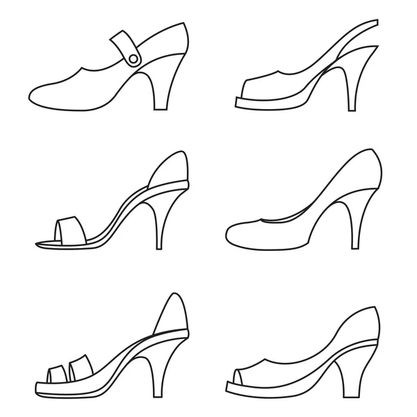 Conjunto de zapatos de tacón alto de esquema — Vector de stock