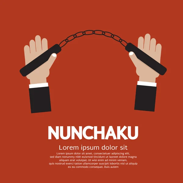 La mano sosteniendo un nunchaku — Vector de stock