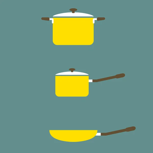 Set of Cooking Pot And Pan Flat Design — Stock Vector