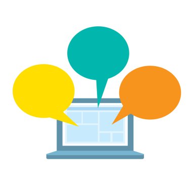 Beyaz arka plan üzerinde izole laptop renkli baloncuklar